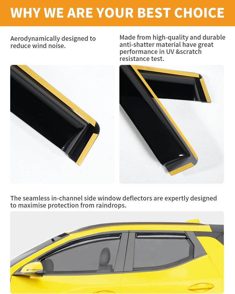 Deejecsun in-Channel Window Rain Guards Fit for Hyundai Santa Cruz 2022-2026 Rain Guards Extra Durable Window Deflectors Visors Vent Visors Shades Vent Car Accessories -4 pcs - Image 4